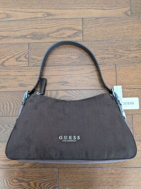 GUESS Chocolate Brown Faux Suede Shoulder Bag